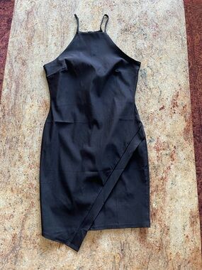 Love Culture Black Halter Neck Asymmetrical Midi Dress
